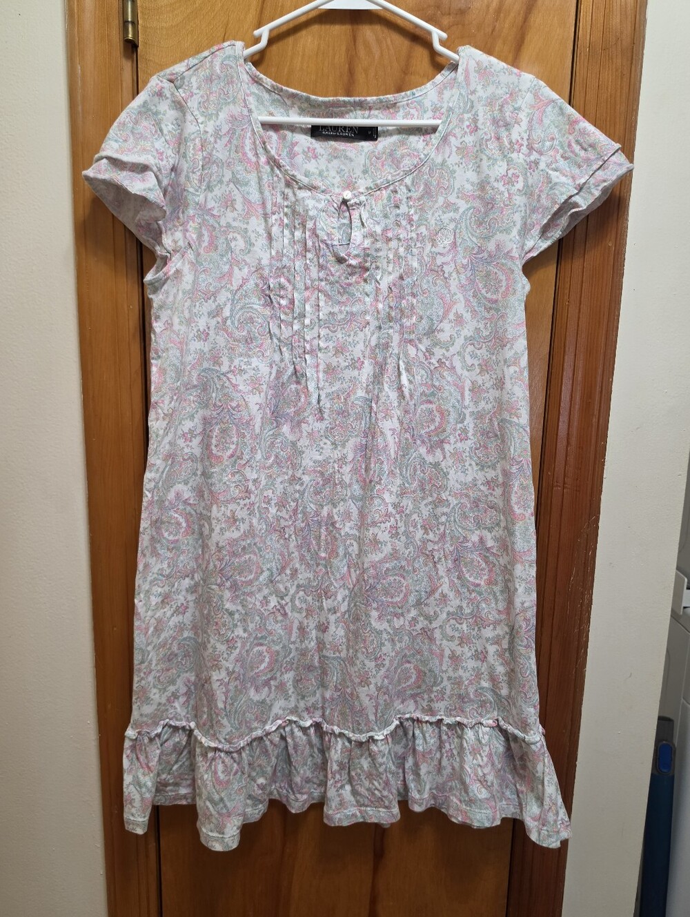 Ralph- Lauren Womenβs Pink Paisley Short Sleeve Night Dress SIZE-M